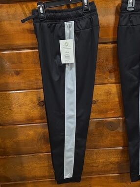 Kids Black Track Pants with Gray Side Stripe